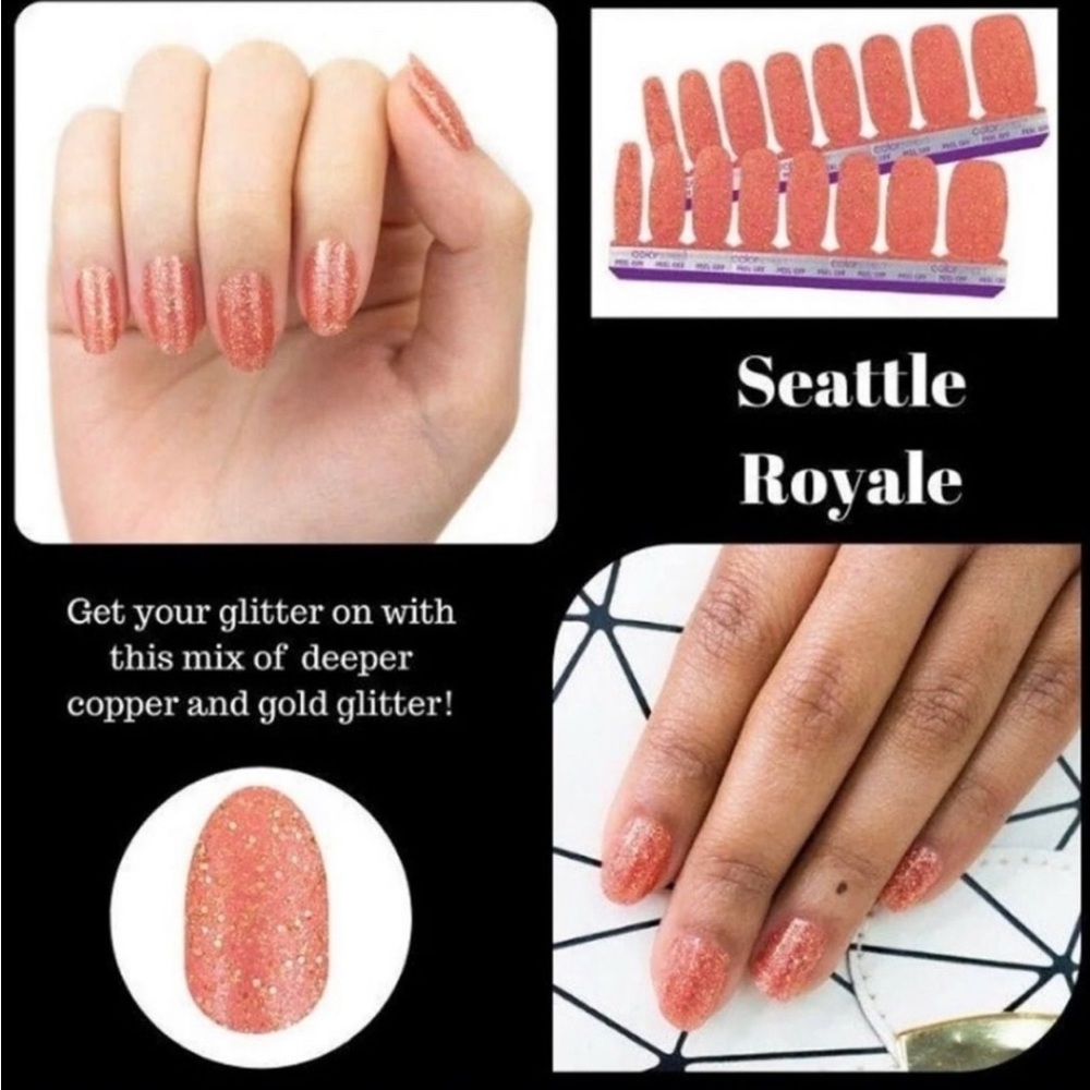 Color Street Seattle Royale Copper & Gold Glitter Press-On Nails